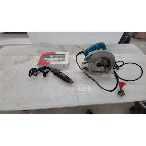 Makita 5800NB 7 1/4" Circular Saw, Einhell TH-MG 135/1 Rotary Tool and 300-Piece Accessory Set