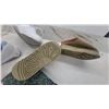 Image 3 : UGG Tasman Slippers, Olive Green Suede with Patterned Trim and Sherpa Lining