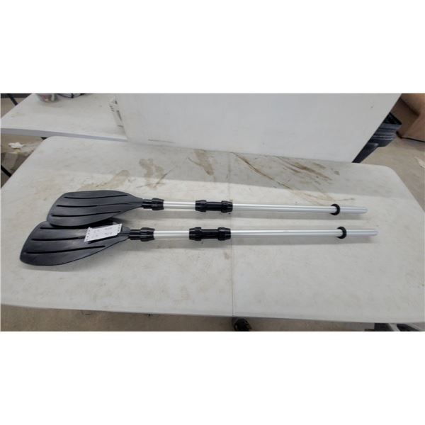 Pair of Collapsible Kayak Paddles with Black Plastic Blades and Aluminum Shafts