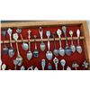 Image 3 : Collection of Souvenir Spoons Featuring State and Provincial Emblems in Glass-Top Wooden Display