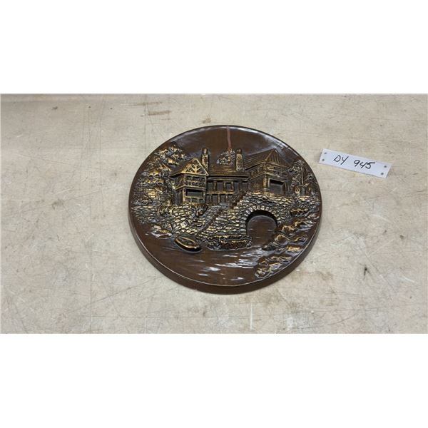 Round Wall Plaque with Embossed Village Scene, 11 1/2" Diameter