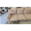 Image 4 : Tan Microfiber Upholstered Three-Seat Sofa with Rounded Armrests