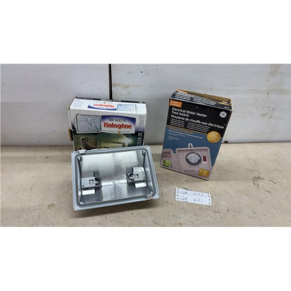 300-Watt Halogen Outdoor Security Light and GE Model 15253 120/240V 24-Hour Timer Switch