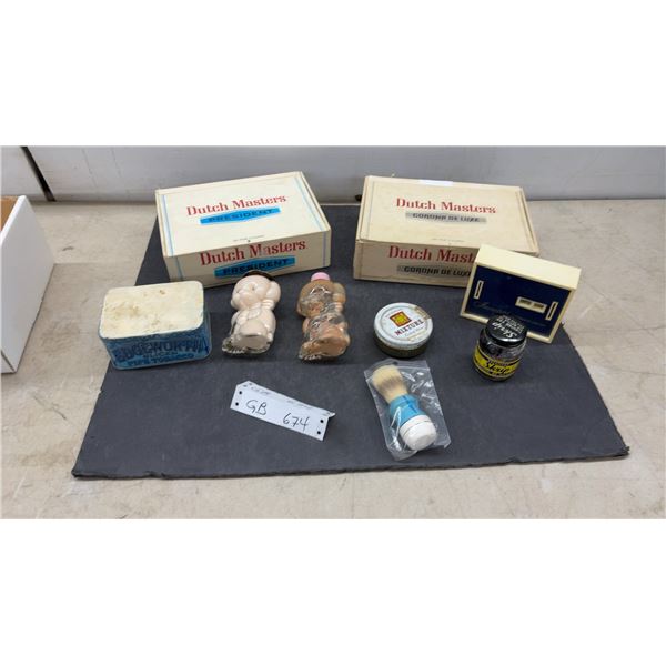 Vintage Collectables: Dutch Masters Cigar Boxes, Edgeworth Tin, Skrip Ink, Coin Banks and More