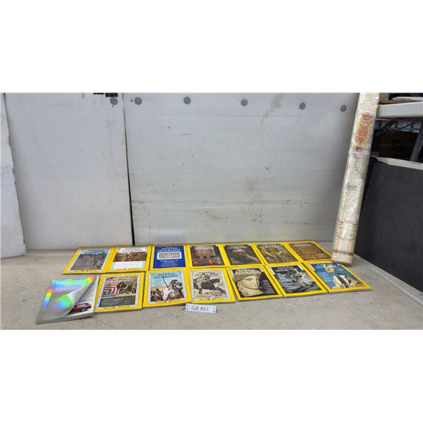 1962-80 National Geographic Magazines (14) and Rand McNally Antique Series World Map 52 x 34"