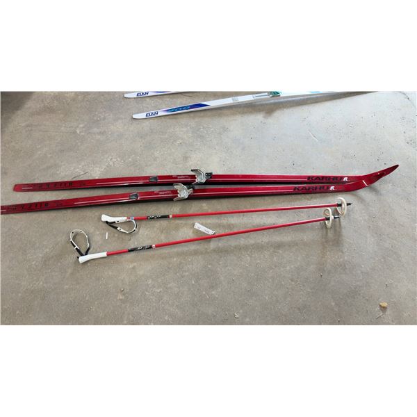 Karhu Sportif BC 215 Backcountry Cross-Country Skis with 3-Pin Bindings and Red Poles
