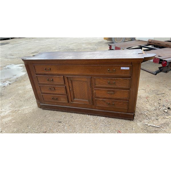 Antique Oak Store Counter with Drawers & Cabinet 71 x 20 x 34