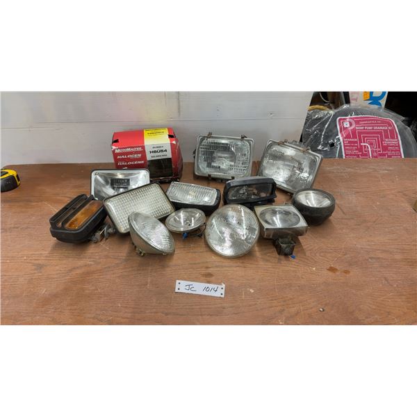 Assorted Headlights Including MotoMaster H6054 Halogen, Sealed Beams, Fog Lights, and More