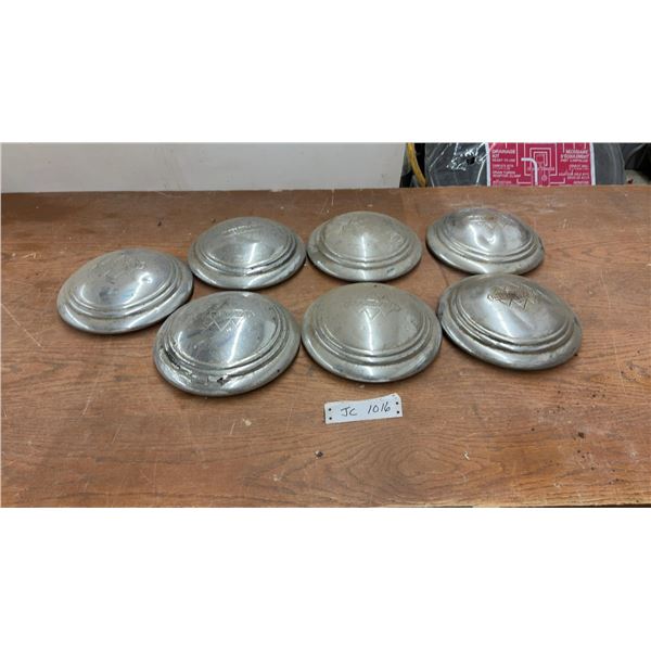 Vintage International Harvester Truck Hubcaps with Diamond Logo, Set of Seven