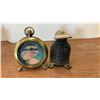 Image 9 : Two Brass Miniature Cannons, Brass & Glass Pocket Watch-Style Picture Frame, & Cast Iron Penguin