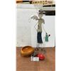 Image 1 : Metal Angel Garden Figure, Wood Bowl, & Red Walnut Nutcracker