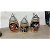 Image 2 : Collection of Nine German Bavarian Ceramic Beer Steins with Folk Scenes and Pewter Lids