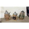 Image 3 : Collection of Nine German Bavarian Ceramic Beer Steins with Folk Scenes and Pewter Lids