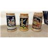 Image 4 : Collection of Nine German Bavarian Ceramic Beer Steins with Folk Scenes and Pewter Lids
