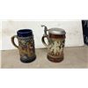 Image 6 : Collection of Nine German Bavarian Ceramic Beer Steins with Folk Scenes and Pewter Lids