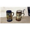 Image 7 : Collection of Nine German Bavarian Ceramic Beer Steins with Folk Scenes and Pewter Lids