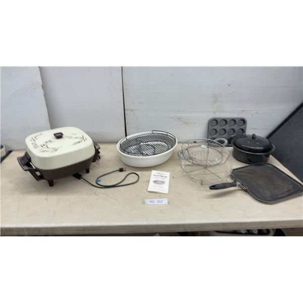 Electric Skillet, Dazey Nutri-Broil Smokeless Broiler, Muffin Pan, Griddle, and More