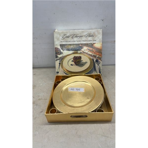 Gold Charger Plates Set and 6 Matching Napkin Rings