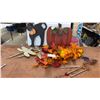 Image 1 : Autumn Decor & Garden Accents: Wooden Pumpkin, Faux Leaves, Metal Dragonflies, & Wind Chimes