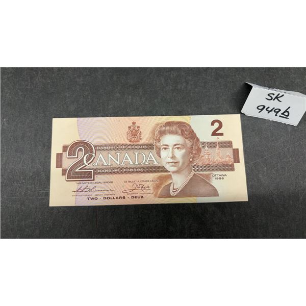 1986 Bank of Canada $2 Banknote, Birds of Canada Series, Serial CBH1533221