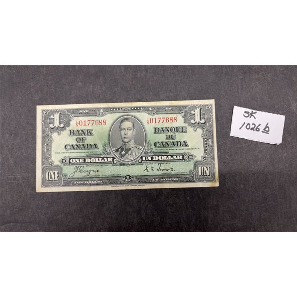 1937 Bank of Canada One Dollar Banknote, King George VI, Coyne/Towers Signatures