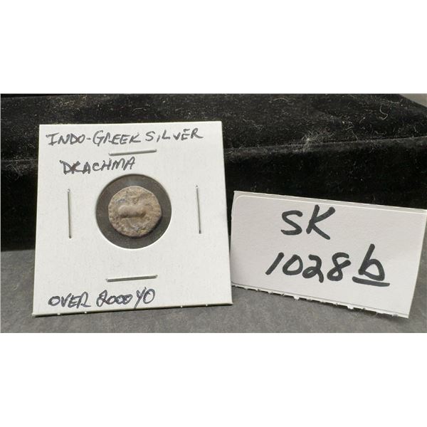 Ancient Indo-Greek Silver Drachma Coin, over 2,000 Years Old