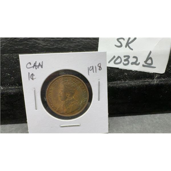 1918 Canada One Cent Coin Featuring King George V