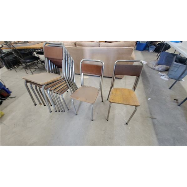 Vintage Stacking Utility Chairs With Tubular Metal Frames, Plywood Seats, and Vinyl Backs 8x