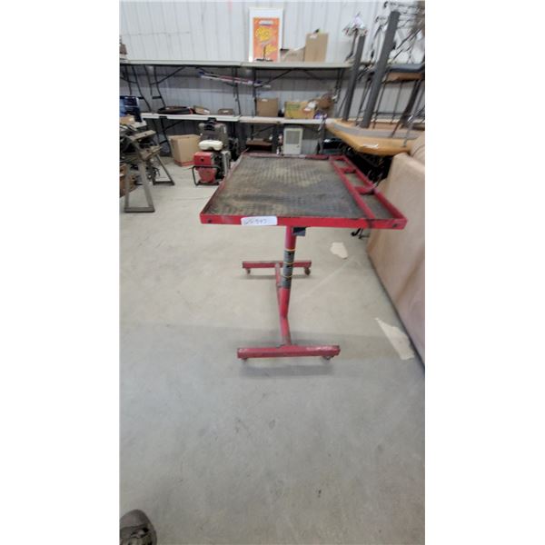 Mobile Adjustable-Height Work Table/Lift Stand with Red Metal Frame and Diamond Plate Top