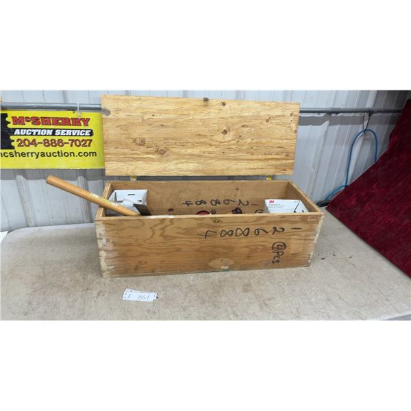 Wooden Toolbox w/ Mastercraft Apron, Kuny's PH-40 Pouches, Hacksaw, Hammer, Staple Gun and More