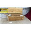 Image 1 : Wooden Toolbox w/ Mastercraft Apron, Kuny's PH-40 Pouches, Hacksaw, Hammer, Staple Gun and More