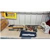 Image 2 : Wooden Toolbox w/ Mastercraft Apron, Kuny's PH-40 Pouches, Hacksaw, Hammer, Staple Gun and More