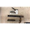 Image 4 : Wooden Toolbox w/ Mastercraft Apron, Kuny's PH-40 Pouches, Hacksaw, Hammer, Staple Gun and More