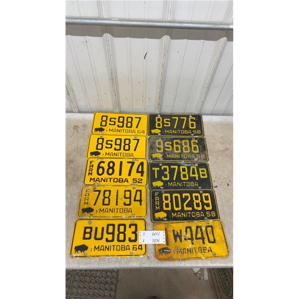 10 Manitoba License Plates: 1952, 1958 and 1964 