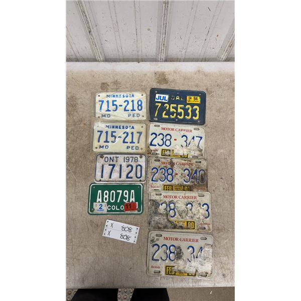  9 License Plates: BC, Ontario, California, Colorado & Minnesota