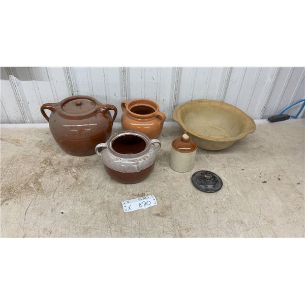 Stoneware Bean Pots, Mixing Bowl, Medalta Redcliff Alberta Jug, and More
