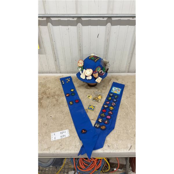 Girl Guides of Canada Collection, Two Sashes, Hat with Patches, Pins and Badges
