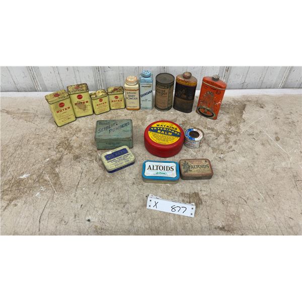 Vintage Medicinal and Mint Tins Including Roter, Altoids, Sucrets, Watkins Veterinary Balm and More