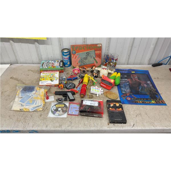 Vintage Toy Lot Including View-Master, Tracie Toons Comics Set, Spider-Man Posters, Batman VHS