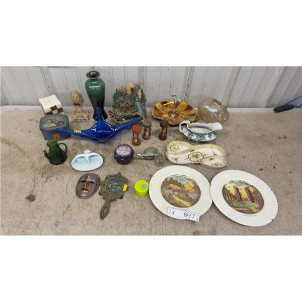 Vintage Decor Lot: Murano Art Glass, Cadbury Plates, Vases, Mask, Hourglasses and More