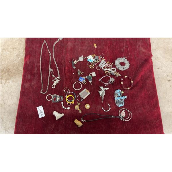 Assorted Costume Jewelry Including Silver-Tone Cherub Wreath Pendant, Chains, Earrings, and More