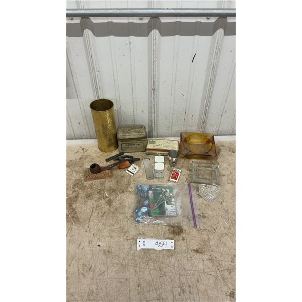 Vintage Smoking Lot Including Senator Tobacco Tin, Straight Cut Tin, Pipes, Ashtrays and More