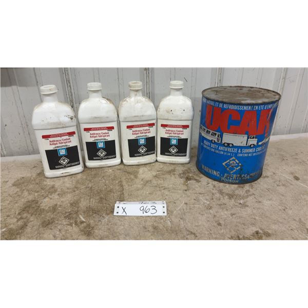 Four GM Approved 1 Litre Antifreeze/Coolant Bottles and UCAR 1 Gallon Antifreeze and Coolant Can