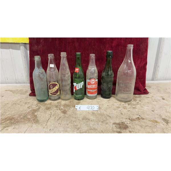 Vintage Soda Bottles: 7UP, Snell's, Maedel's, Woolsey's, Majestic and More