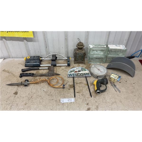 Hanging Dial Scale, Coca-Cola Welcome Sign, Hose Nozzle, Lantern, Glass Blocks, Axe and More