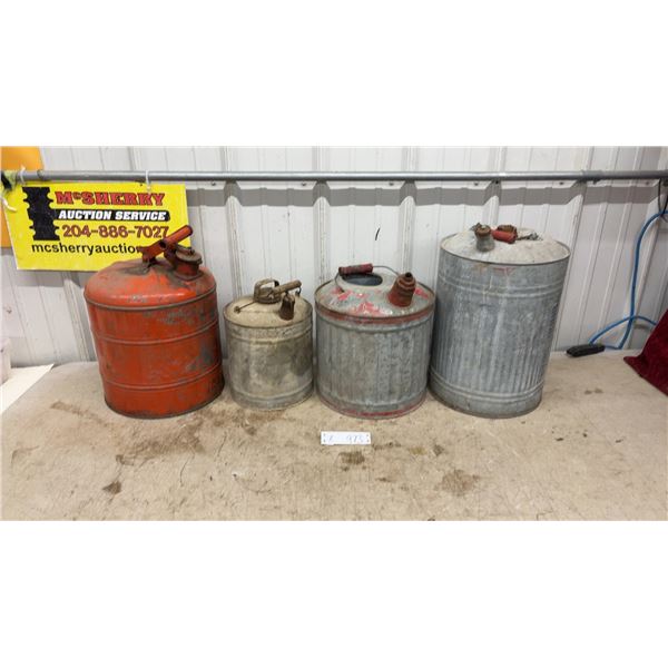Four Metal Gas Cans, Various Sizes