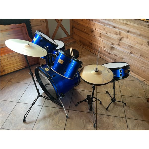 Mendini by Cecilio Blue 5-Piece Drum Set with Cymbals, Throne, Pedal, and Sticks