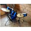 Image 1 : Mendini by Cecilio Blue 5-Piece Drum Set with 22" Bass Drum, Cymbals, Throne, Pedal, and Sticks