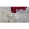 Image 3 : Cut Glass Collection Crystal: Ruby Overlay Floral Vase, Pinwheel Bowls, Handled Dish