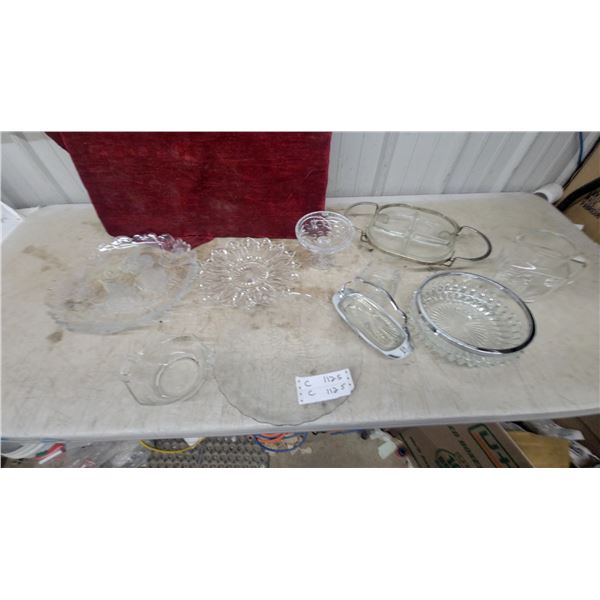 Pressed Glass Serving Ware, Federal Sharon Rose Platter, Divided Relish Caddy and More